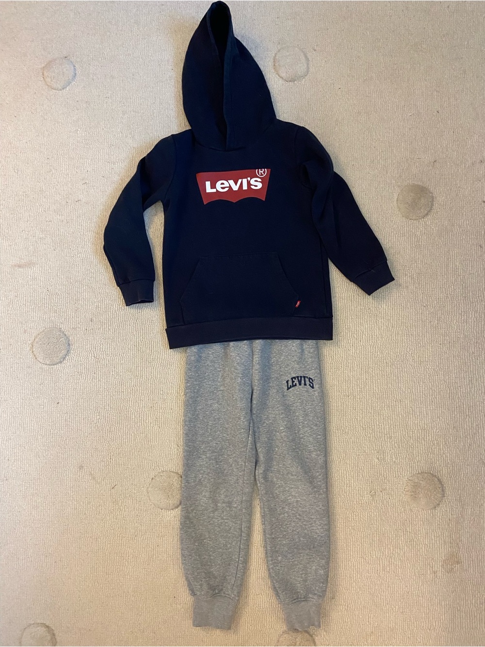 Levi's Navy Hoodie with Red Logo & Gray Sweatpants